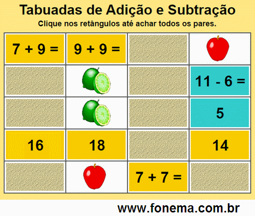 Jogos de Memorização de Adição Junto Com Subtração