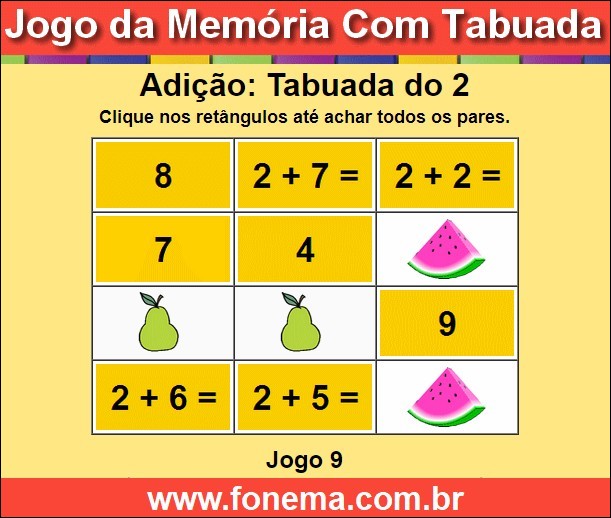 Jogo da Memória Com a Tabuada de Adição do 2