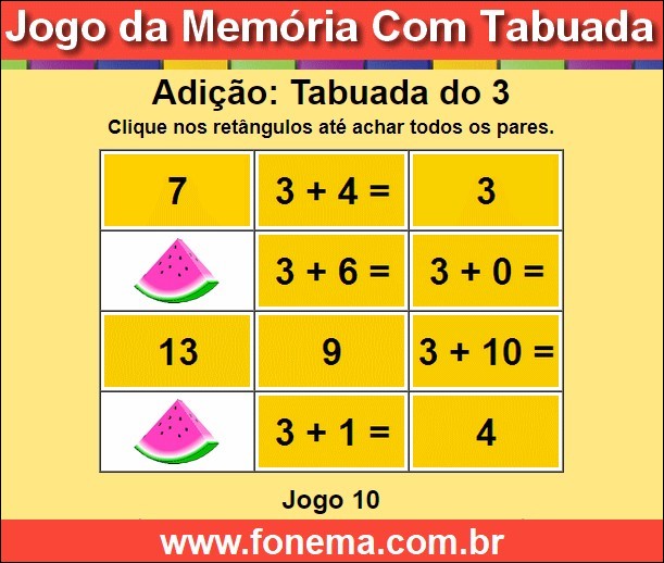 Jogo da Memória Com a Tabuada de Adição do 3