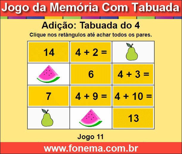 Jogo da Memória Com a Tabuada de Adição do 4