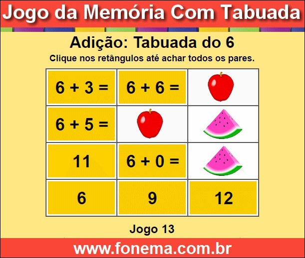 Jogo da Memória Com a Tabuada de Adição do 6