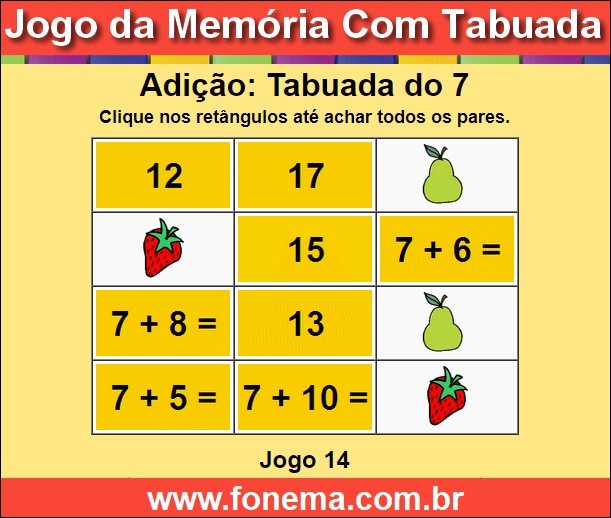 Jogo da Memória Com a Tabuada de Adição do 7