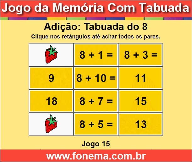 Jogo da Memória Com a Tabuada de Adição do 8