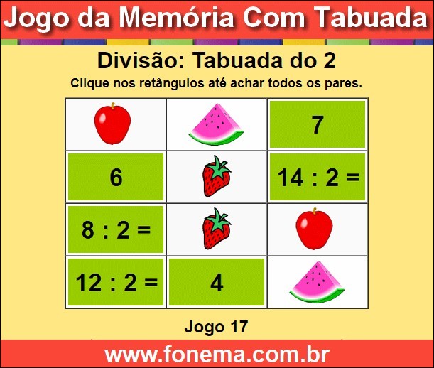 Jogo da Memória Com a Tabuada de Divisão do 2