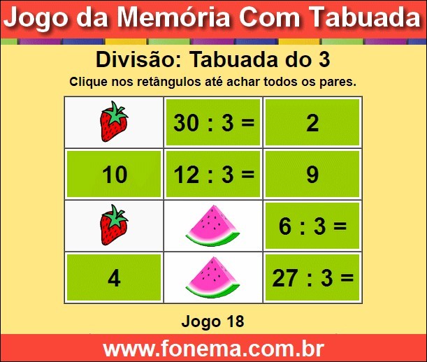 Jogo da Memória Com a Tabuada de Divisão do 3