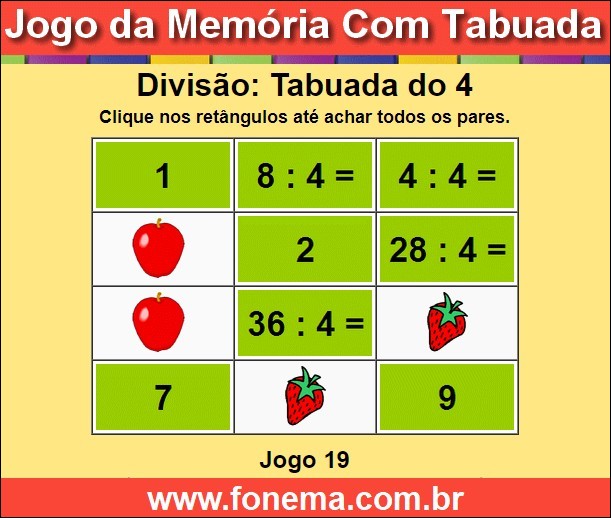 Jogo da Memória Com a Tabuada de Divisão do 4