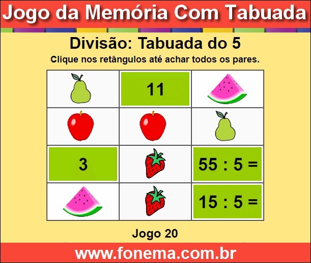 Jogo da Memória Com a Tabuada de Divisão do 5