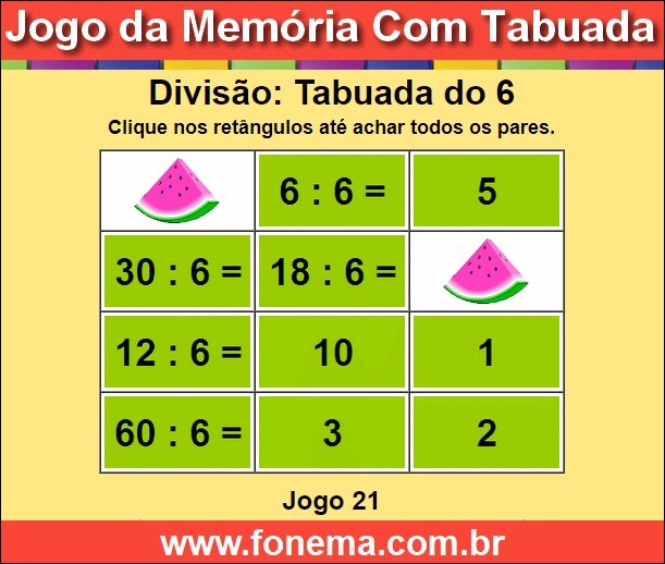 Jogo da Memória Com a Tabuada de Divisão do 6