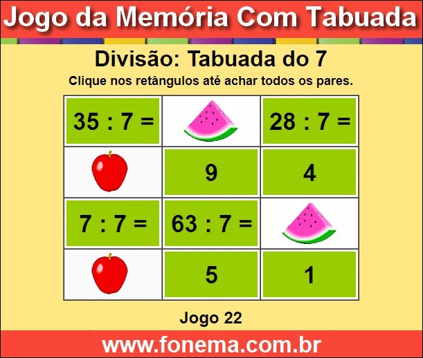 Jogo da Memória Com a Tabuada de Divisão do 7