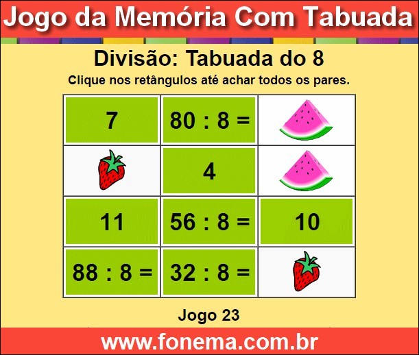 Jogo da Memória Com a Tabuada de Divisão do 8