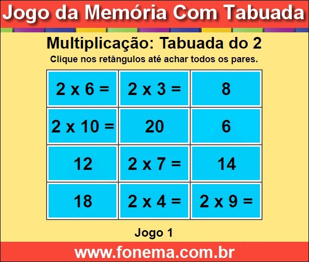 Jogo da Memória Com a Tabuada de Multiplicação do 2