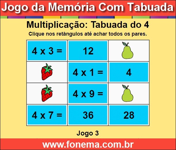 Jogo da Memória Com a Tabuada de Multiplicação do 4