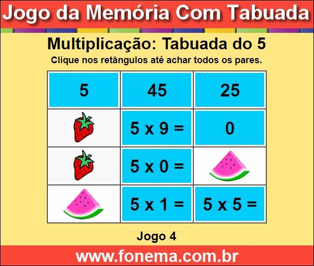 Jogo da Memória Com a Tabuada de Multiplicação do 5