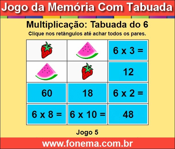 Jogo da Memória Com a Tabuada de Multiplicação do 6