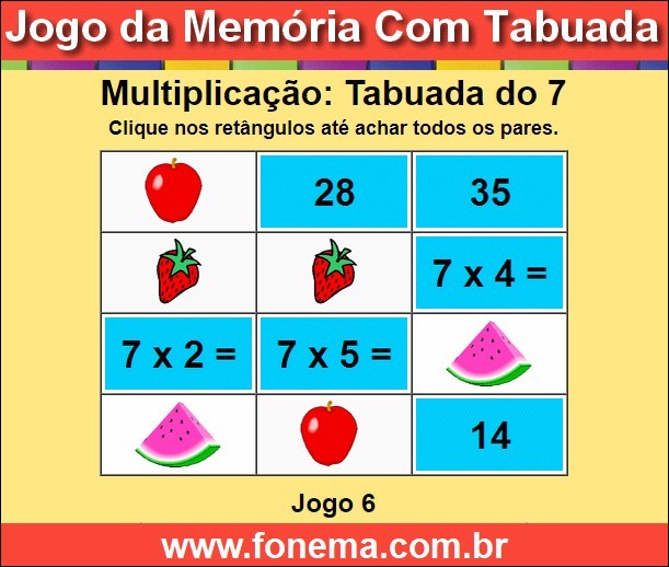 Jogo da Memória Com a Tabuada de Multiplicação do 7