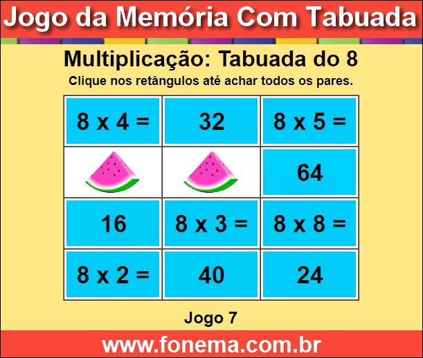 Jogo da Memória Com a Tabuada de Multiplicação do 8