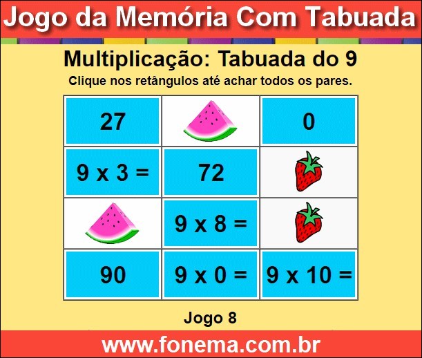 Jogo da Memória Com a Tabuada de Multiplicação do 9