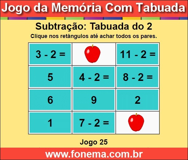 Jogo da Memória Com a Tabuada de Subtração do 2