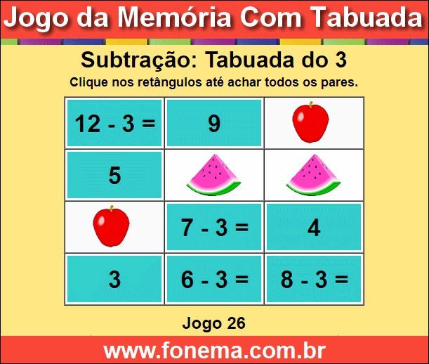 Jogo da Memória Com a Tabuada de Subtração do 3