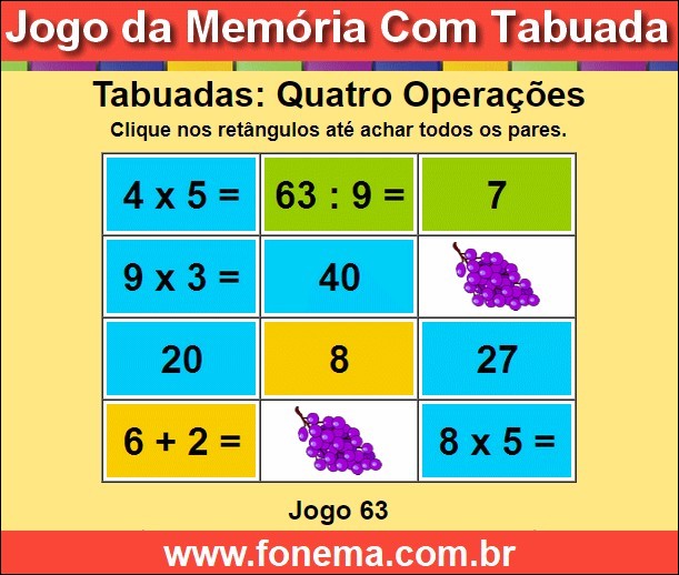 Jogo da Memória Com as 4 Operações Matemáticas