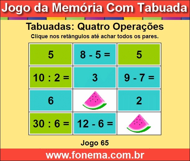 Jogo da Memória Com as 4 Operações