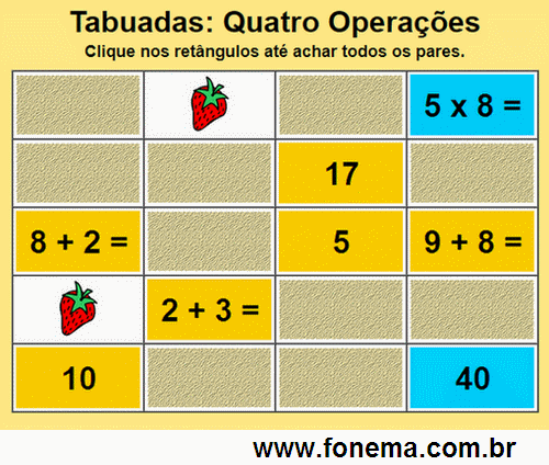 Jogos da Memória On-Line Com as Quatro Operações Matemáticas