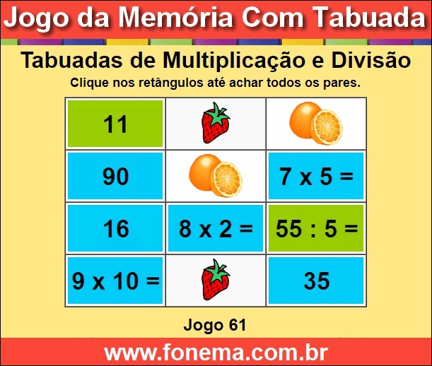 Jogo da Memória Com Cálculos de Multiplicar e Dividir