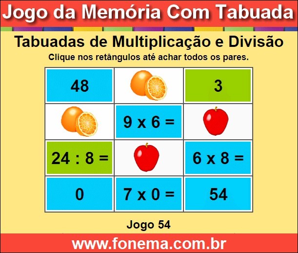 Jogo da Memória com Divisão e Multiplicação