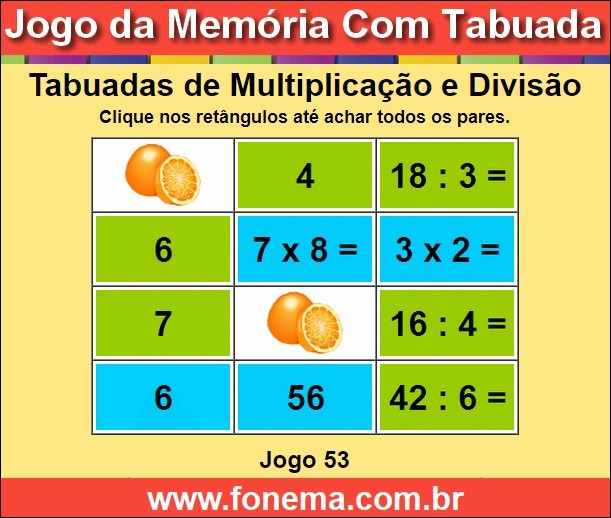 Jogo da Memória com Multiplicação e Divisão