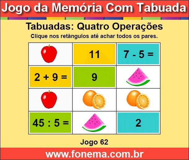 Jogo da Memória Com Tabuadas das 4 Operações Matemáticas