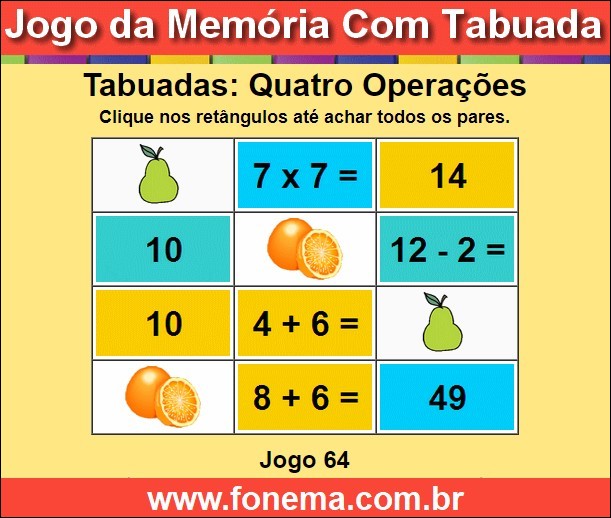 Jogo da Memória Com Tabuadas das 4 Operações