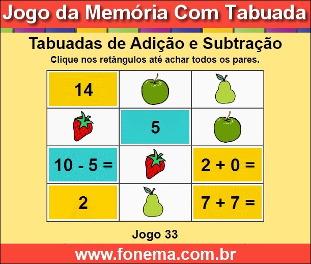 Jogo da Memória Com Tabuadas de Adição e Subtração