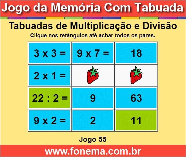 Jogo da Memória Com Tabuadas de Multiplicar e Dividir