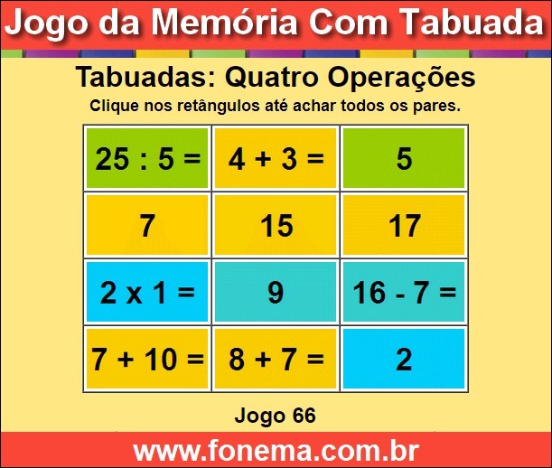 Jogo da Memória das 4 Operações Matemáticas