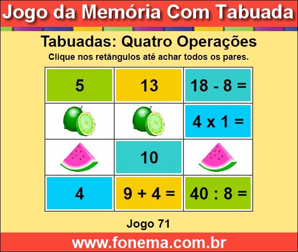 Jogo da Memória de Encontrar os Resultados dos Cálculos