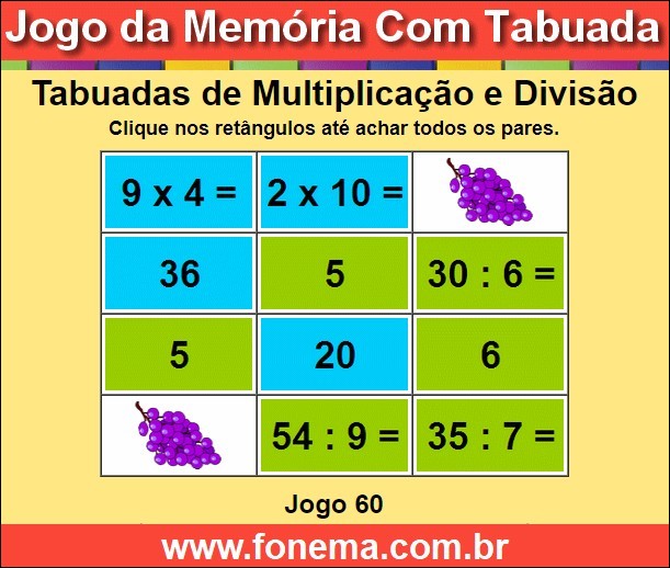 Jogo da Memória Dividir e Multiplicar