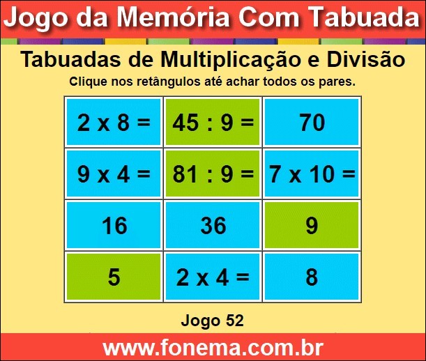 Jogo da Memória Divisão e Multiplicação