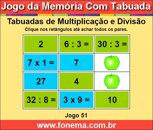 Jogo da Memória Multiplicação e Divisão