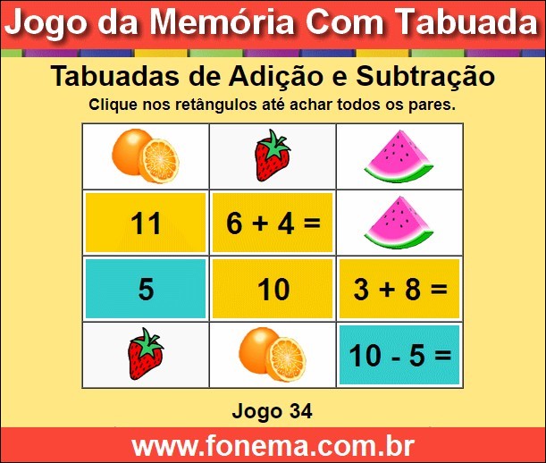 Jogo da Memória Tabuadas de Adição e Subtração