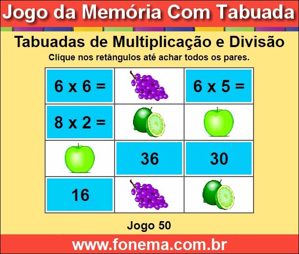 Jogo da Memória Tabuadas de Divisão e Multiplicação