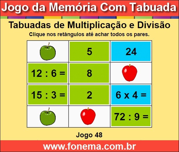 Jogo da Memória Tabuadas de Multiplicação e Divisão