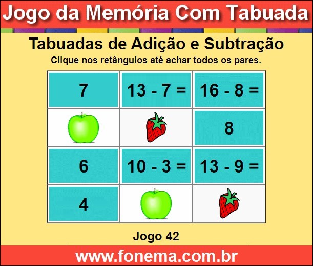 Jogo da Memória Tabuadas de Somar e Subtrair