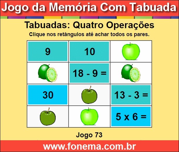 Passatempo Jogo da Memória Com Tabuadas